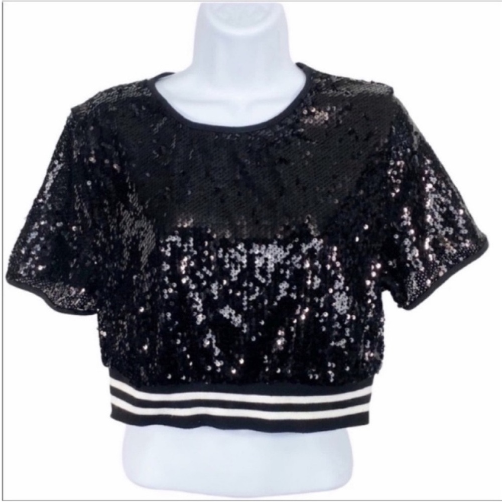 K TOO sequins crop top L black